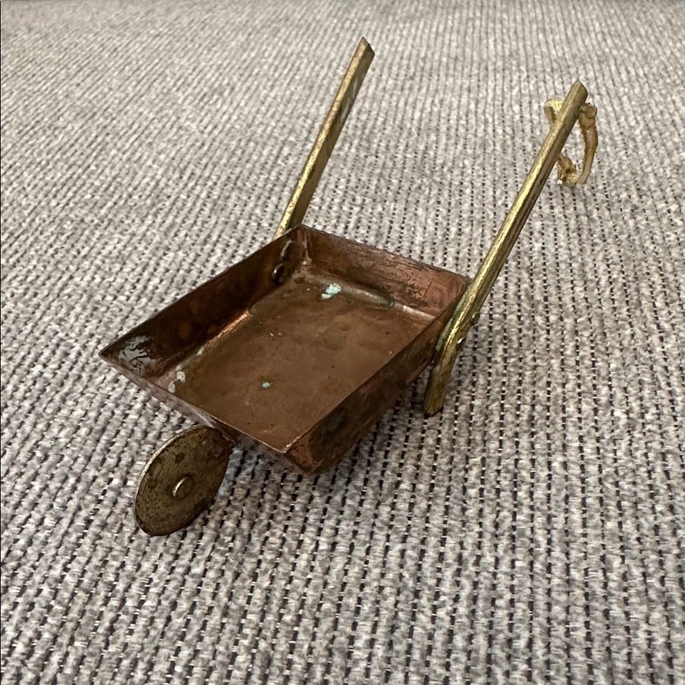 Mini Decorative Copper & Brass Wheelbarrow Made in India 4.5”.